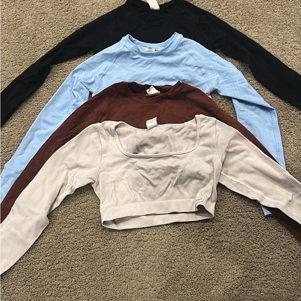 Trendy Long Sleeve Crop Tops - Black, Blue, Brown, Cream